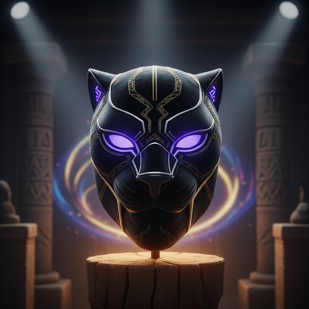 Black Panther mask representing cultural impact and power in film history