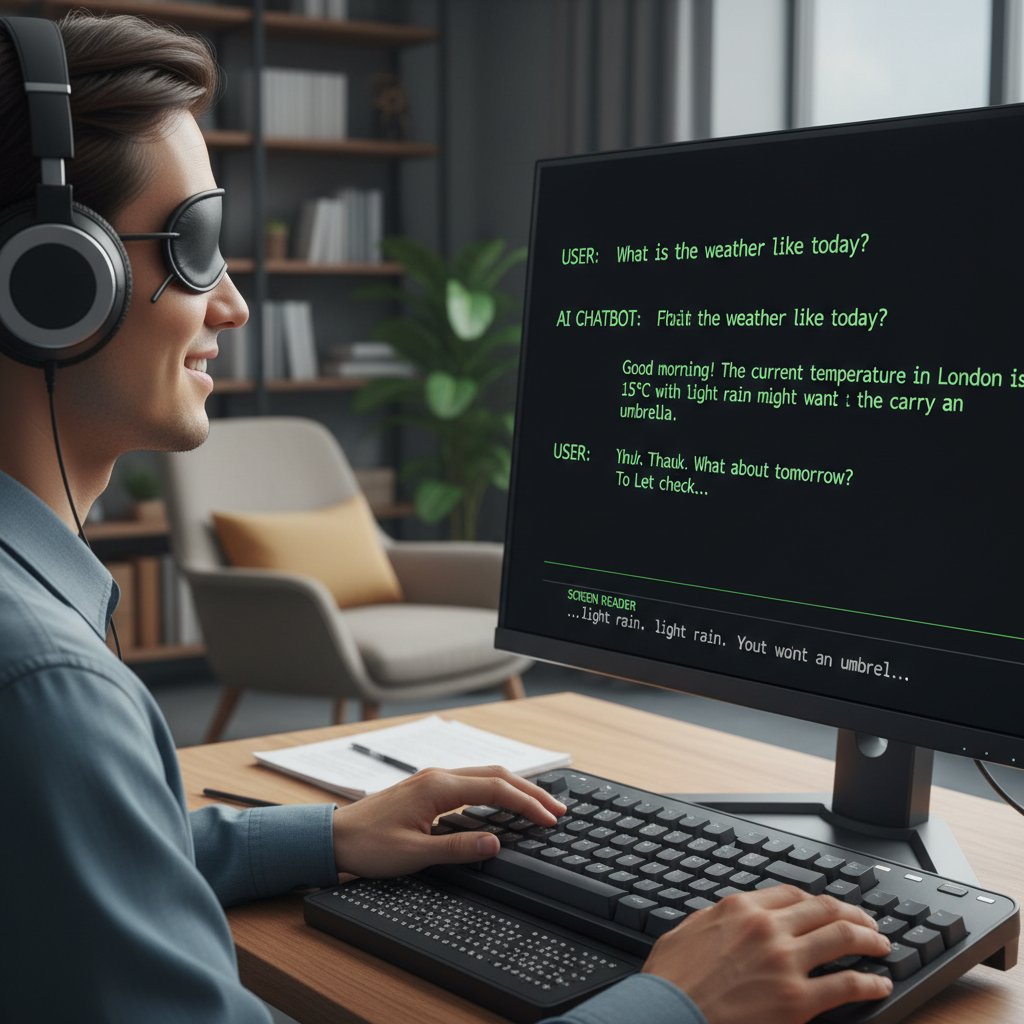 Osoba niewidoma korzystająca z czatbota AI przy użyciu czytnika ekranu