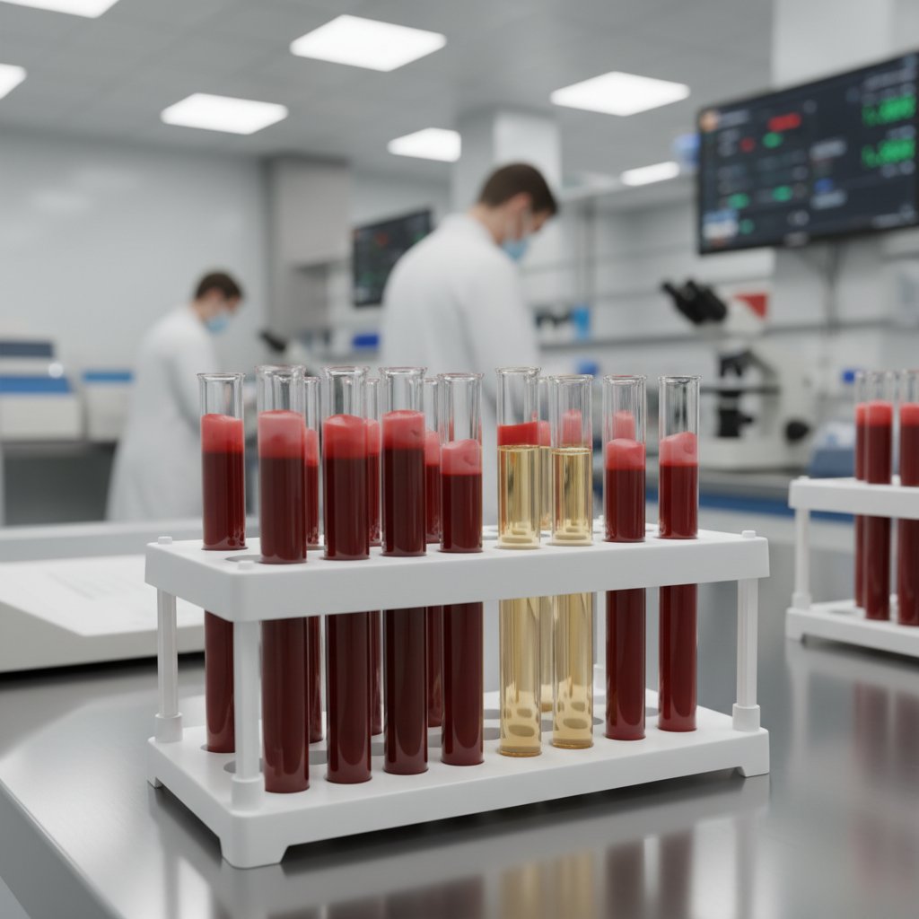 Próbki krwi w laboratorium – badanie białka całkowitego