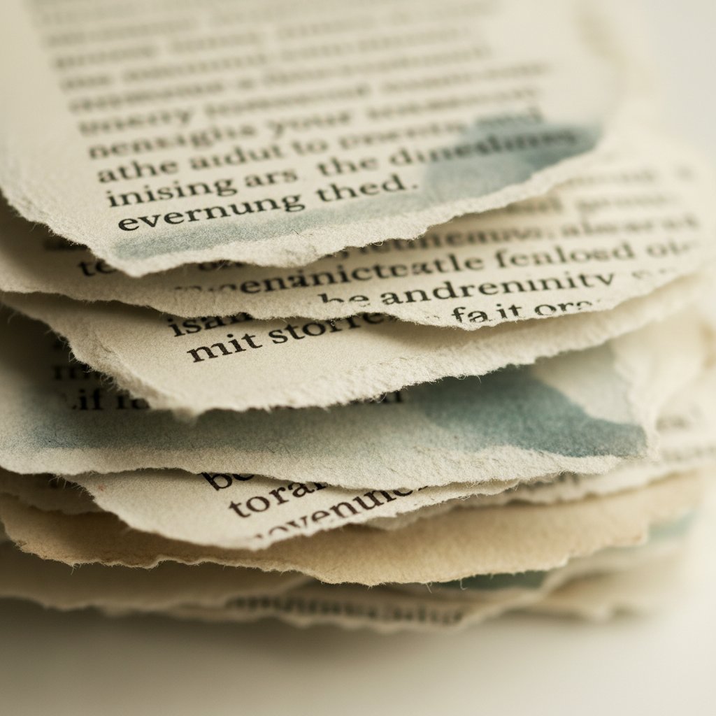 Rozmazane pojęcia na kartce papieru, ilustrujące niejednoznaczność pobłażliwości i jej granic w codziennym życiu