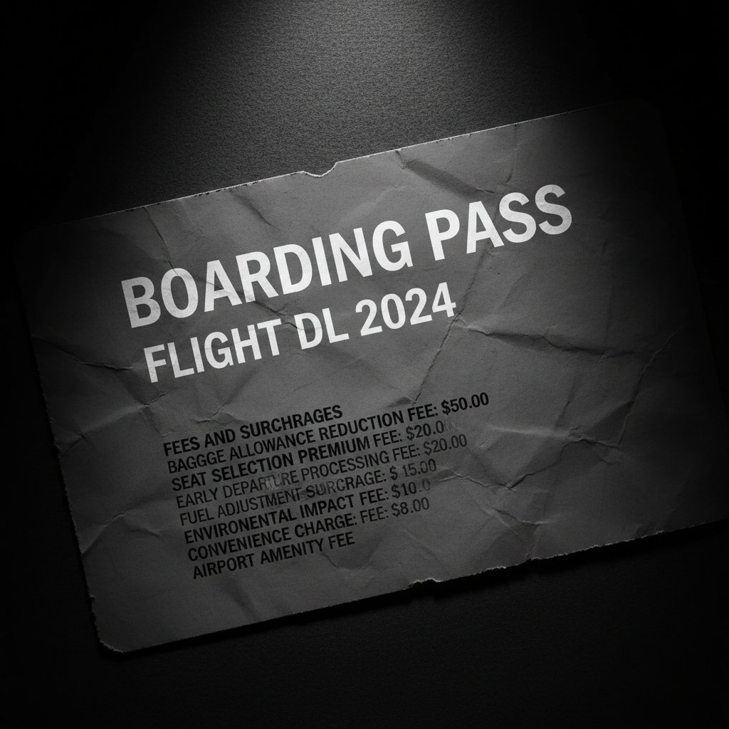 Zbliżenie na kartę pokładową z wyróżnionymi drobnym drukiem opłatami