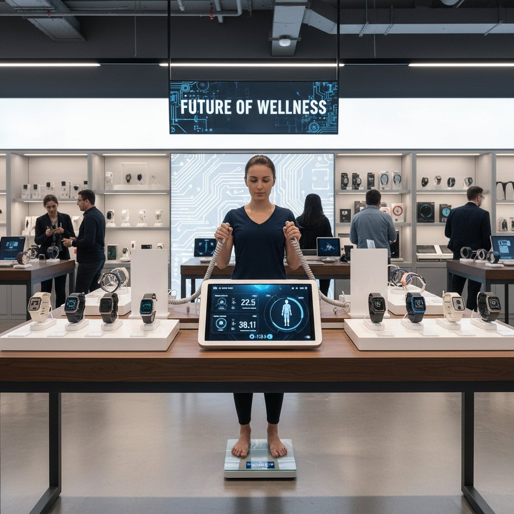 Zbliżenie na nowoczesny analizator składu ciała w sklepie z elektroniką