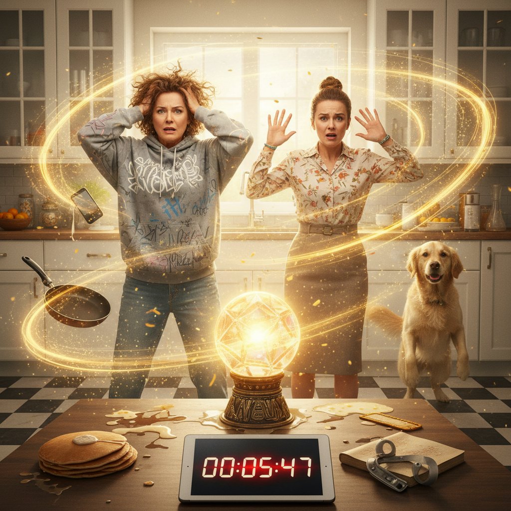 Illustrated gears labeled with body swap tropes, symbolizing the mechanics of swap comedy films