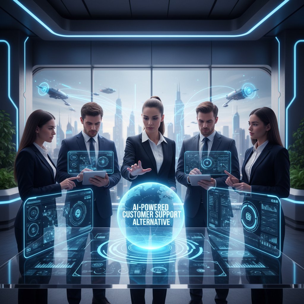 Bold business team walks into a digital future, symbolizing the leap to customer support team alternatives