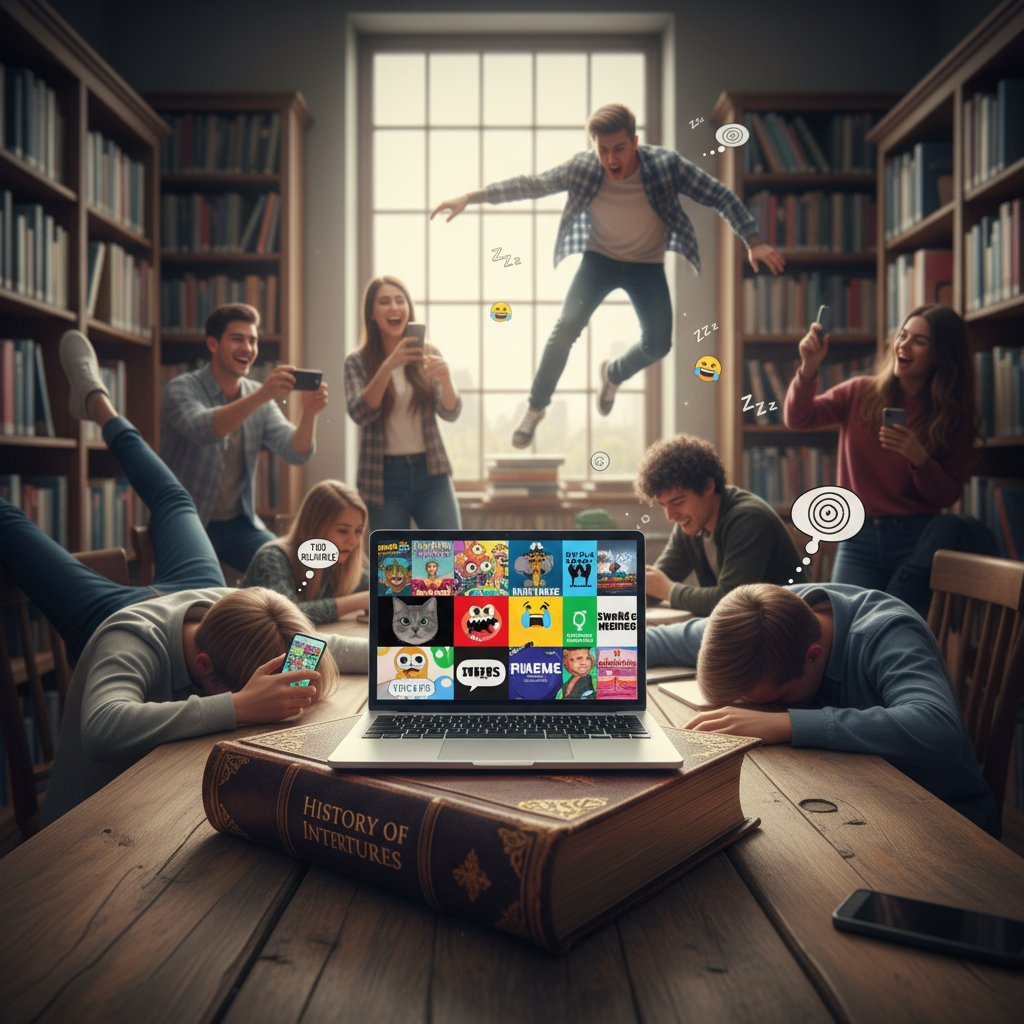 Zdjęcie: książka, ekran laptopa, memy – symboliczne przedstawienie omdleń w kulturze