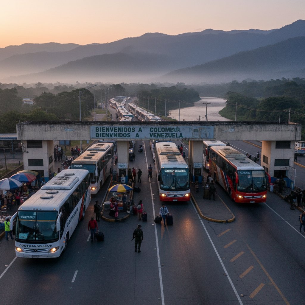 Travelers crossing border into Venezuela from Colombia