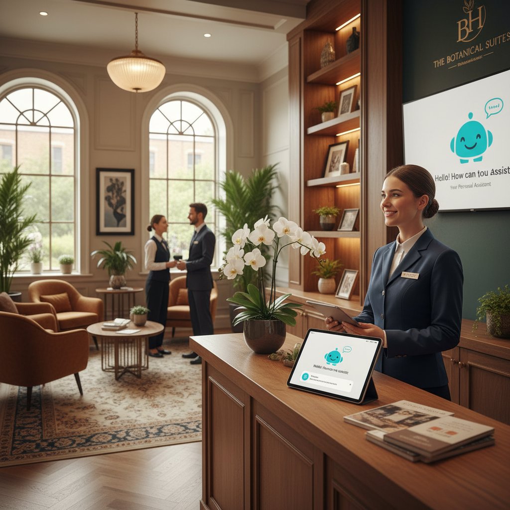 Mały hotel butikowy z obsługą personalną korzystający z chatbotów do wsparcia recepcji