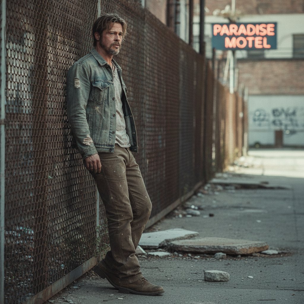 Brad Pitt in a low-budget acclaimed film, stylized gritty indie setting