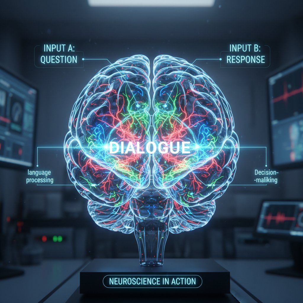 Wizualizacja aktywności mózgu podczas rozmowy, kolorowe światła, intensywność