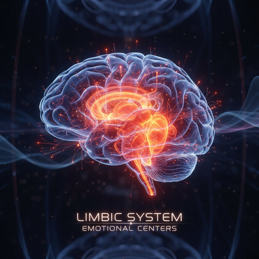 Układ limbiczny – centrum rezonansu emocjonalnego w mózgu człowieka, podświetlone obszary emocji