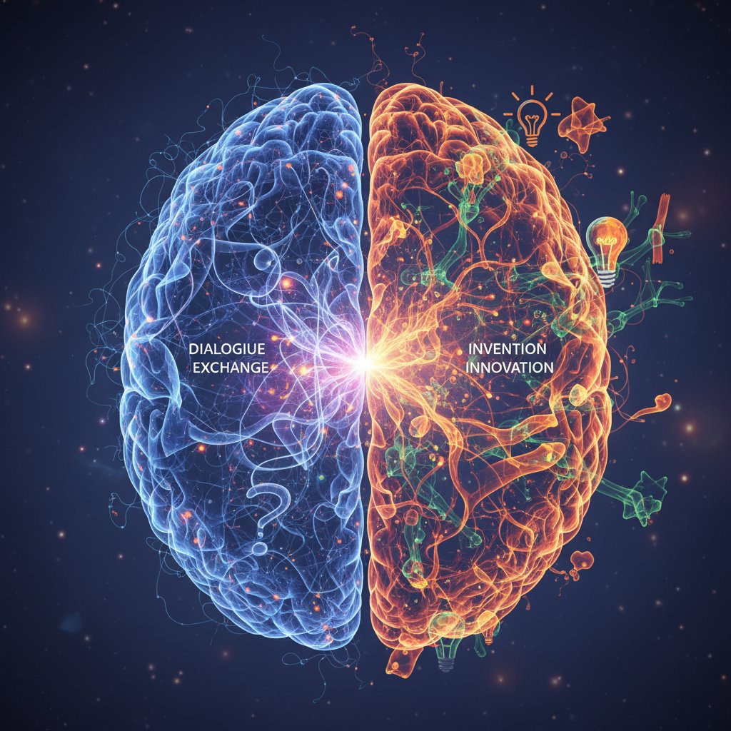 Zbliżenie na mózg zaangażowanej osoby podczas rozmowy, światła symbolizujące aktywność neuronów