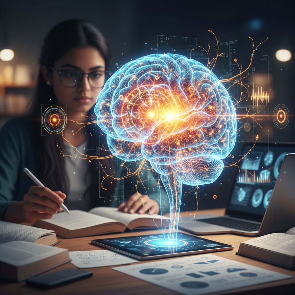 Skan mózgu podczas intensywnej nauki, wizualizacja połączeń neuronowych