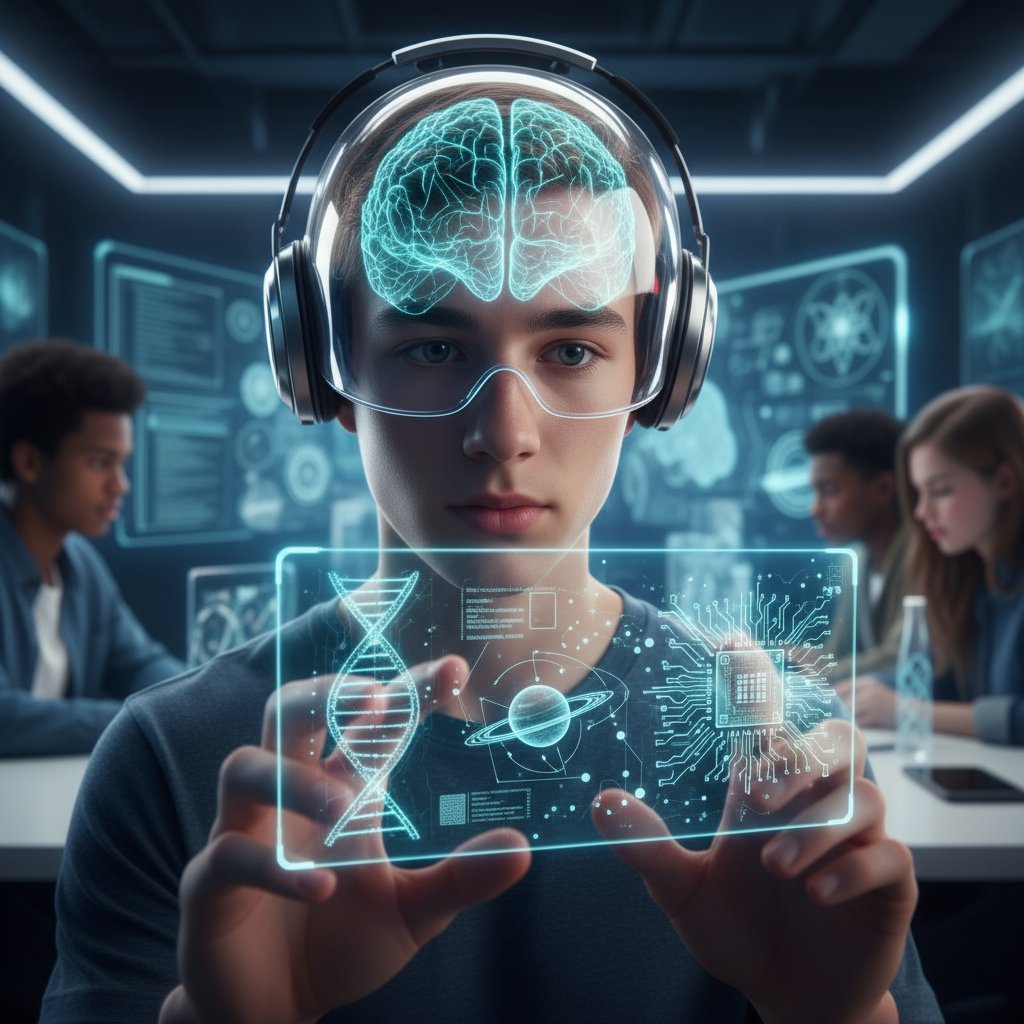 Mózg podczas procesu uczenia się aktywnego, dynamiczne ujęcie, światło, młody człowiek w skupieniu