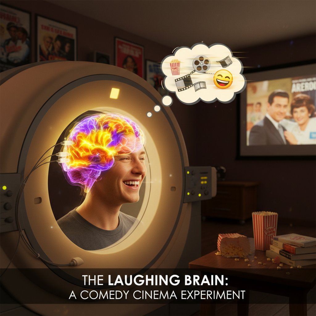 MRI scan of brain activity during laughter, highlighting regions associated with comedy cinema