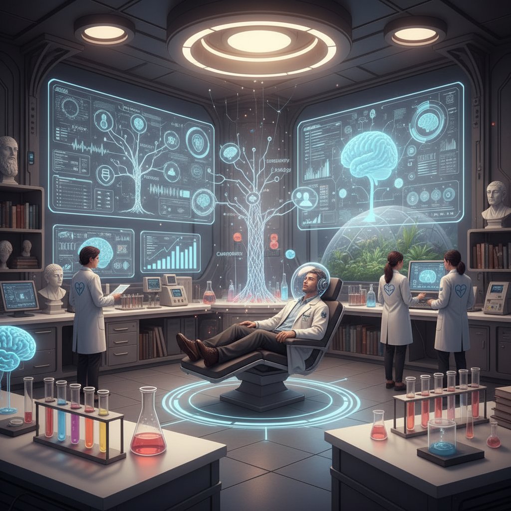 Badanie mózgu a rozwijanie cnót – ilustracja laboratoryjna, mózg i elektrody