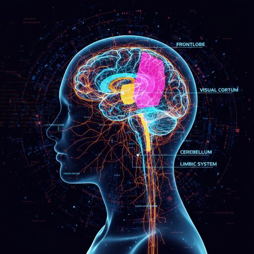 Obraz mózgu z badania SPECT z zaznaczonymi obszarami aktywności