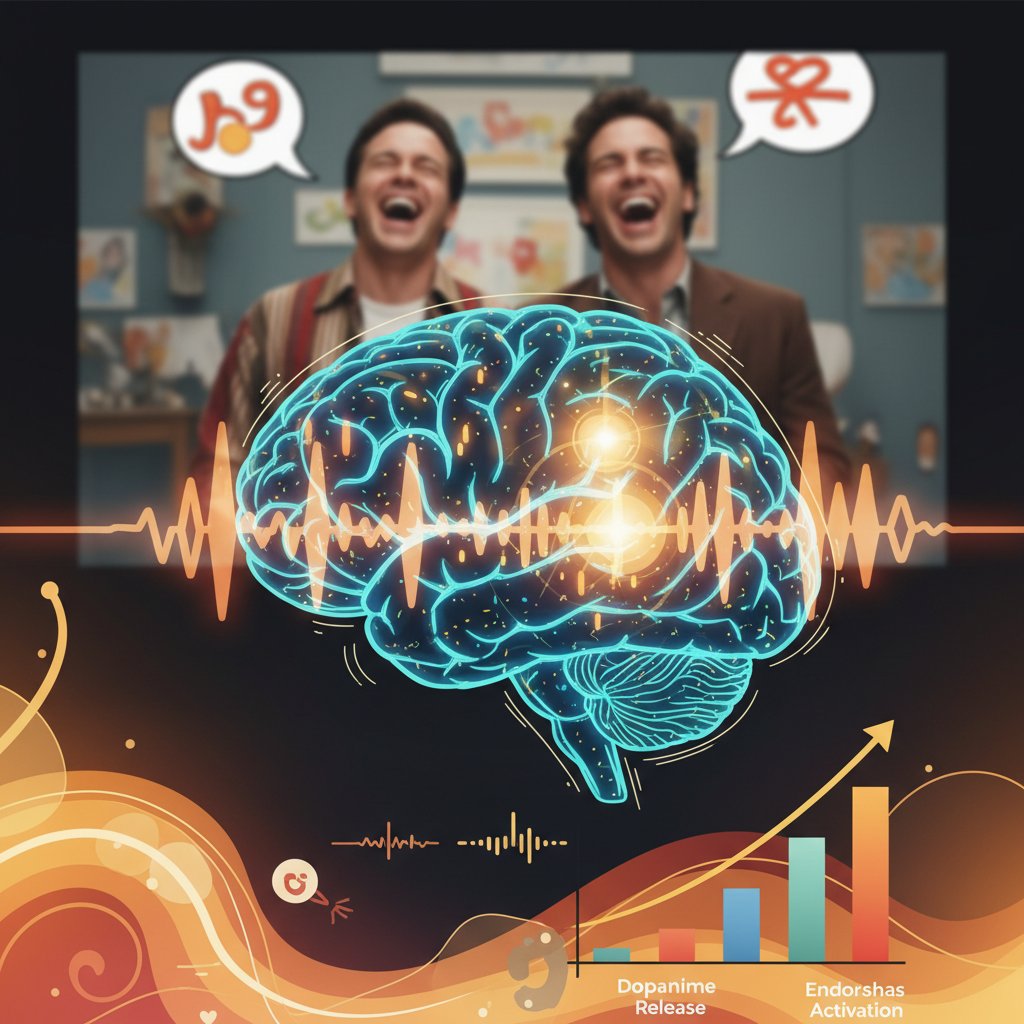 Brain scan highlighting laughter response to comedy movies, with visible neural activation