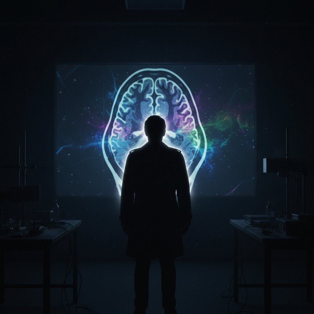 Wizualizacja mózgu podczas lęków nocnych. Intensywny kontrast, sylwetka na tle rezonansu