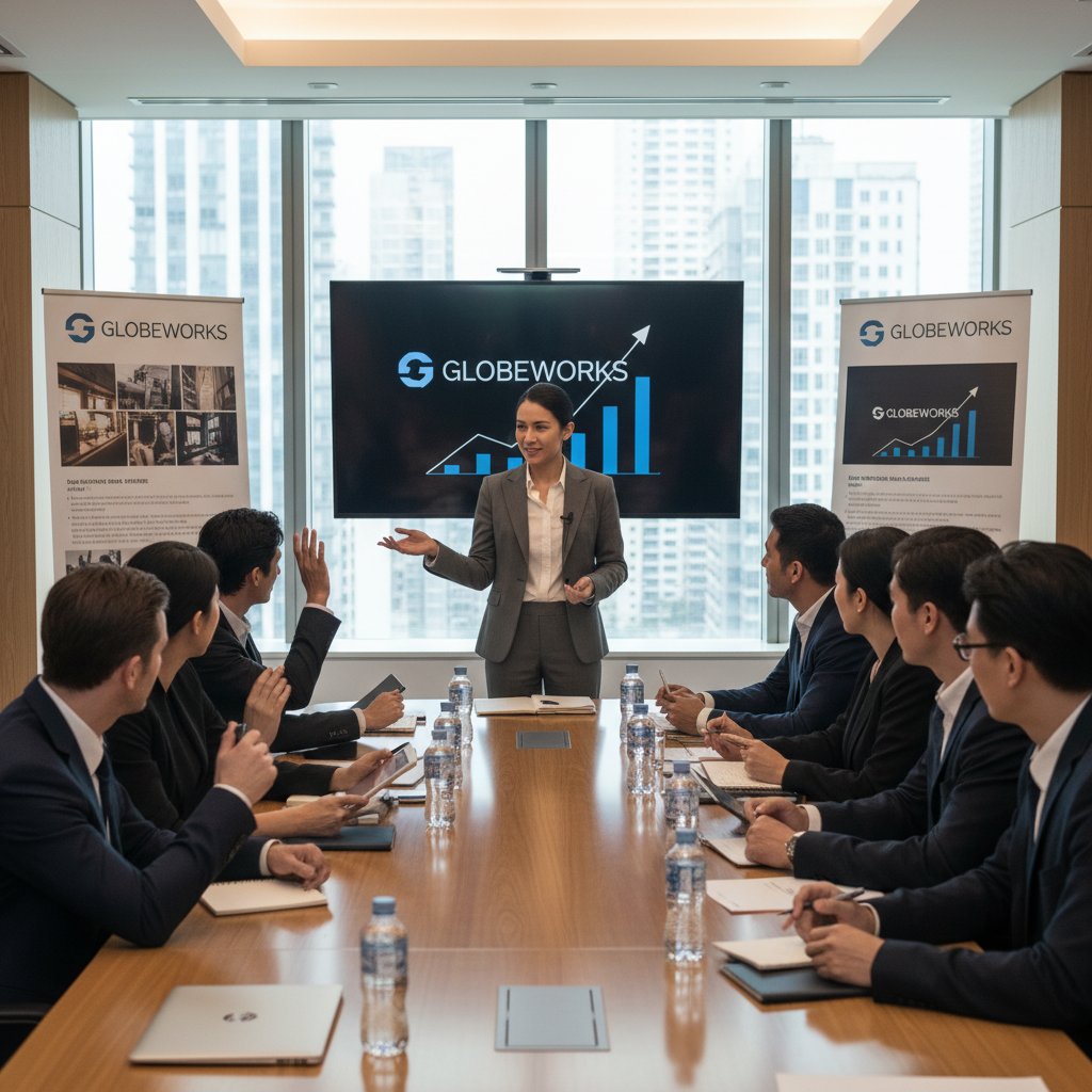 Zdjęcie pracownika odpowiadającego na trudne pytania klientów, sala konferencyjna
