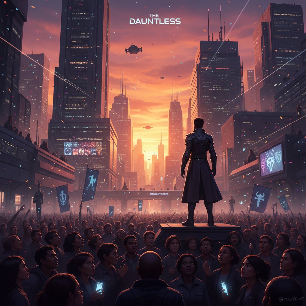 Odważna osoba stojąca naprzeciw tłumu, zmierzch, klimat filmowy, wyrazisty kontrast