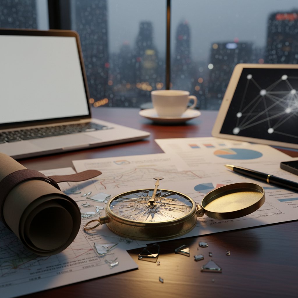 Zepsuty kompas symbolizujący błędną analizę SWOT w firmie