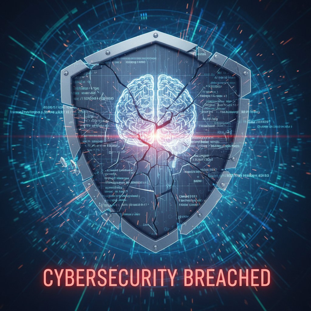 Rozbita tarcza z napisem 'dane osobowe' na tle kodu komputerowego