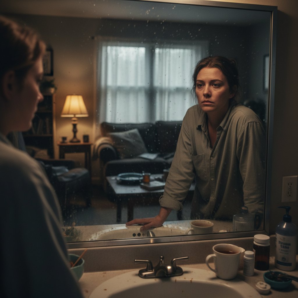 Portret wypalonego opiekuna, zmęczenie, refleksja, dom