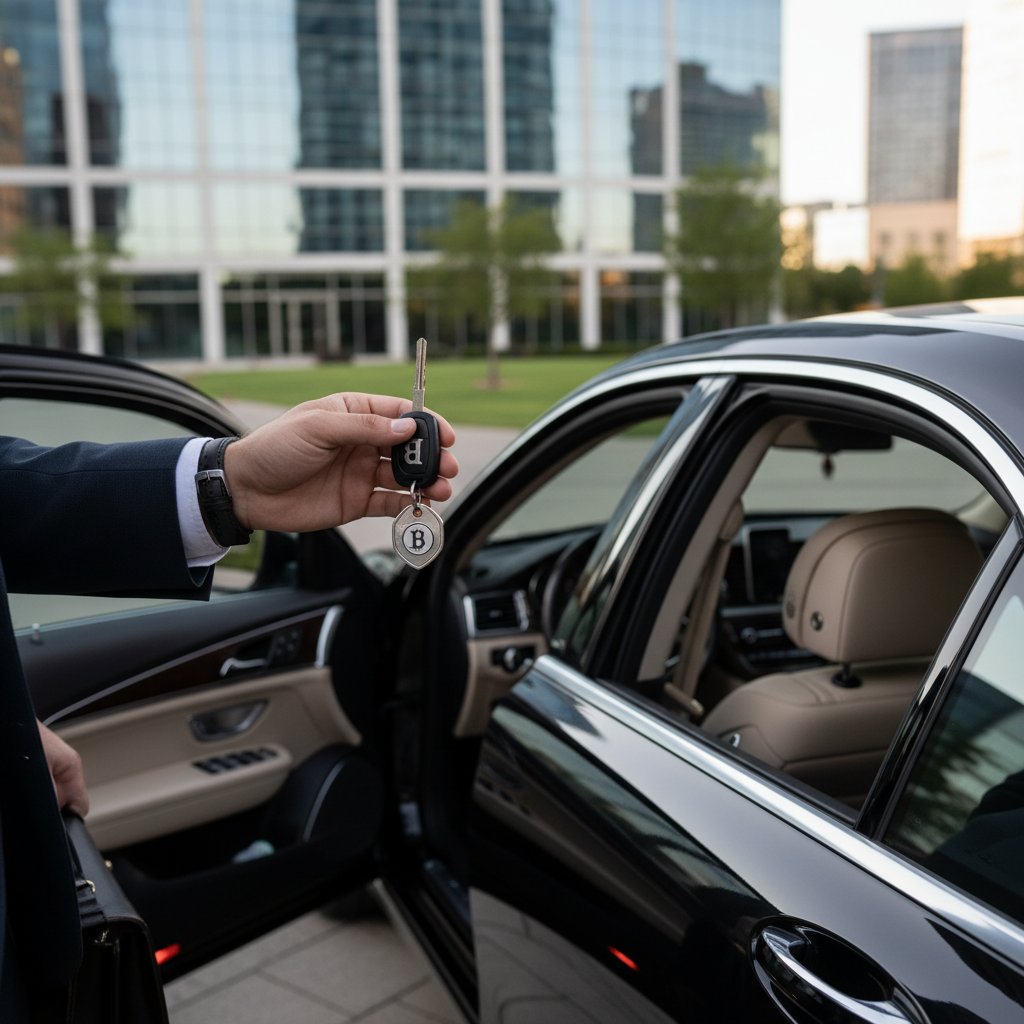 Firmowy samochód pod biurem, kluczyki w ręku - zdjęcie do artykułu o kosztach auta