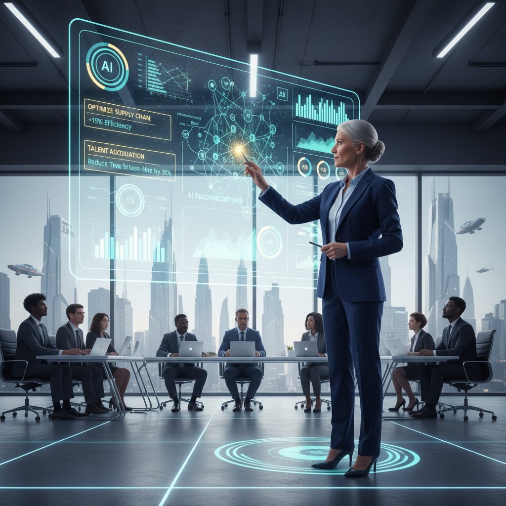 Business executive reviewing AI-generated consulting options on a futuristic dashboard for consultancy alternatives