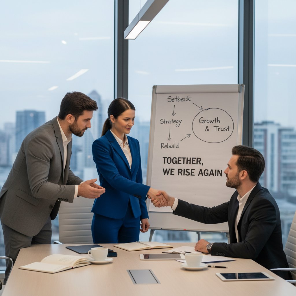 Osoba odbudowująca relacje podczas spotkania biznesowego, ilustracja sukcesu po porażce