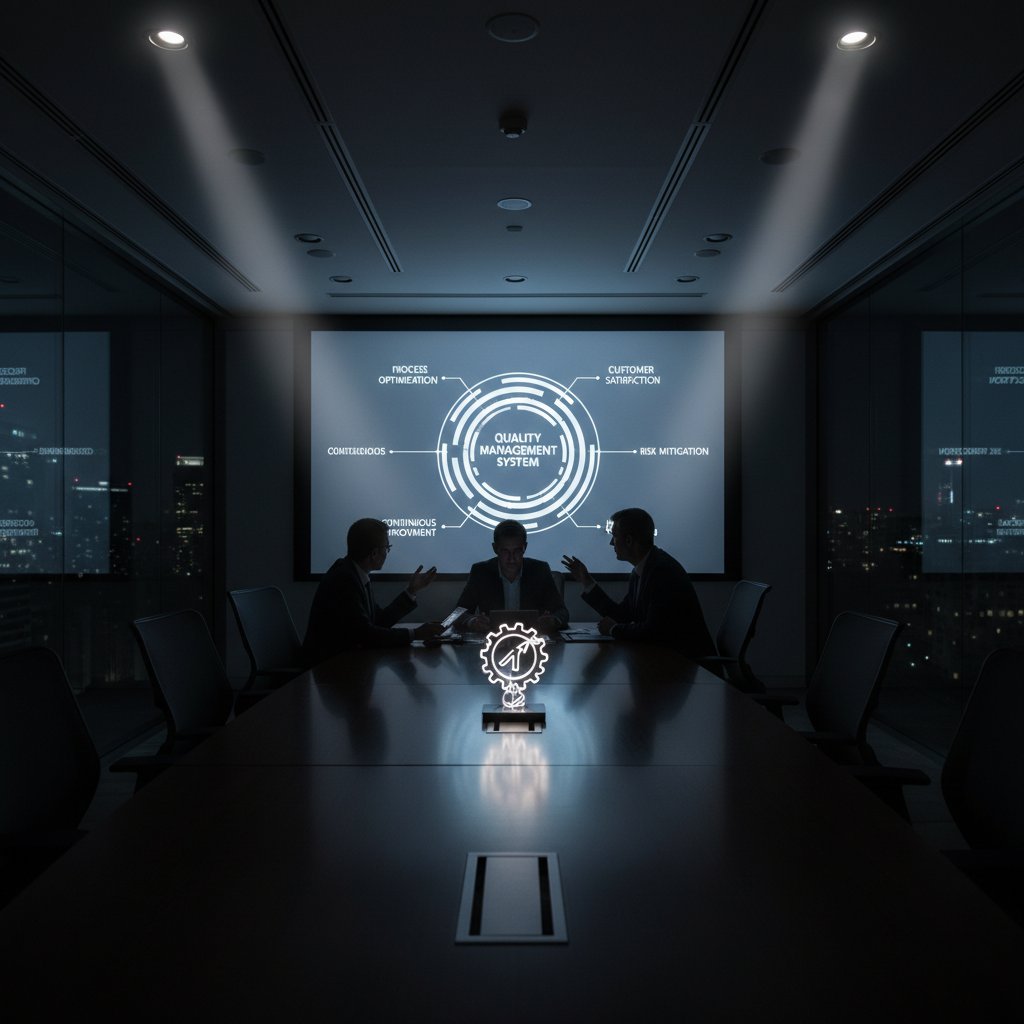 Stresująca narada menedżerów nad raportem jakości usług w ciemnej sali konferencyjnej