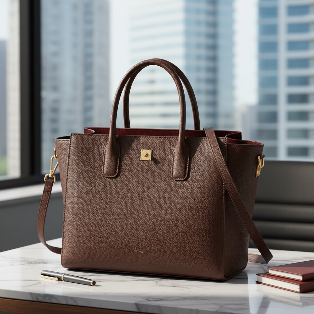 Stylizacja biznesowa z elegancką, pojemną torebką