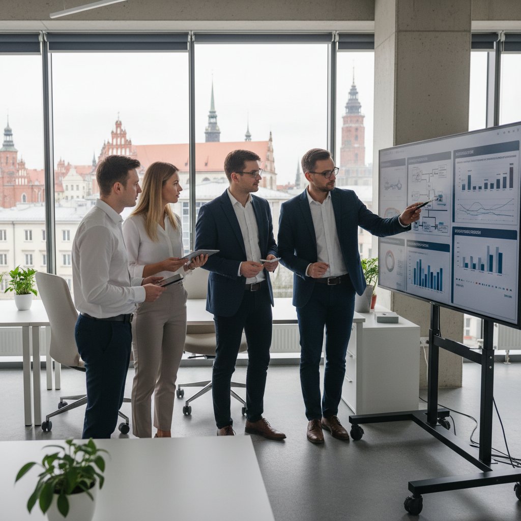 Zespół menedżerów analizujący potrzeby automatyzacji w polskiej firmie