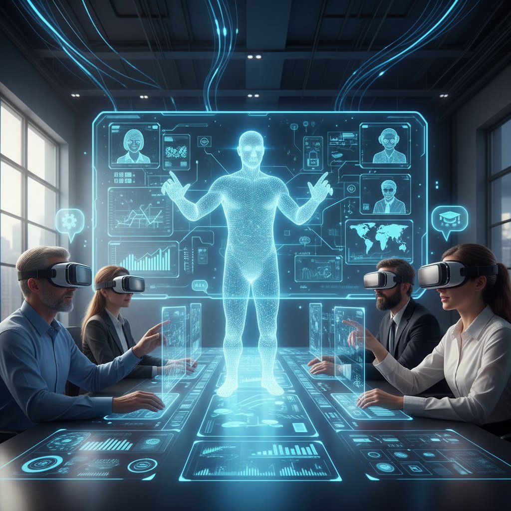 Zespół pracowników podczas interaktywnego szkolenia online, współpraca i technologia