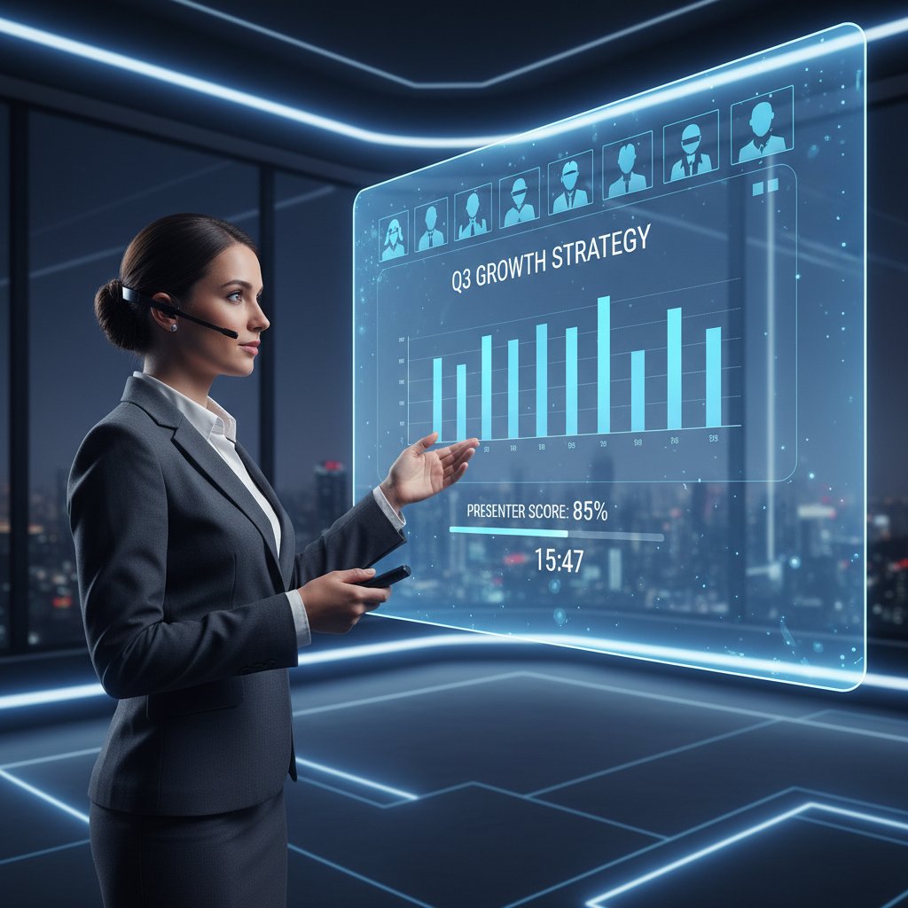 Zespół podczas szkolenia biznesowego z wykorzystaniem symulatora prezentacji online