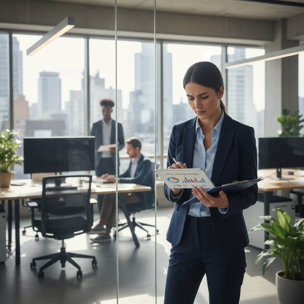 Managerka analizuje raporty z audytu obsługi online, obsługa klienta online audyt