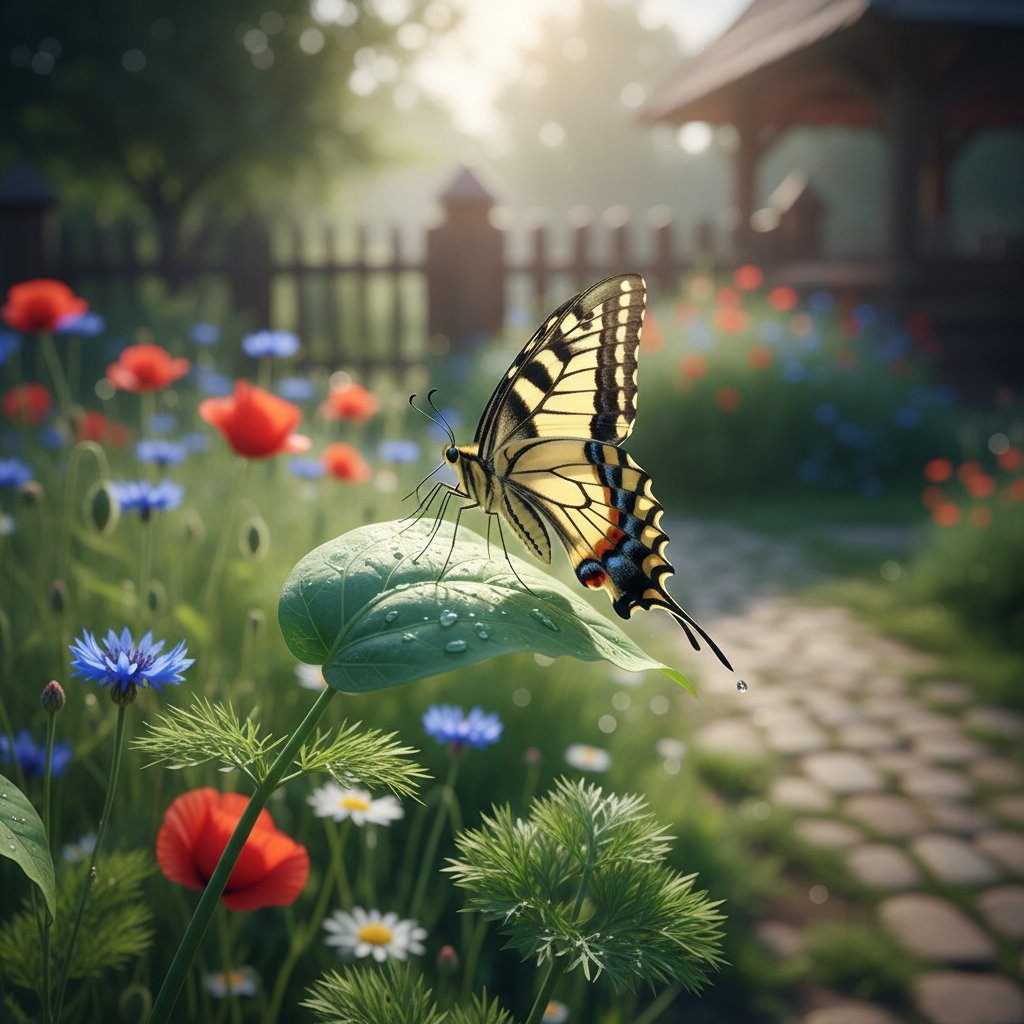 Motyl na roślinie żywicielskiej w polskim ogrodzie