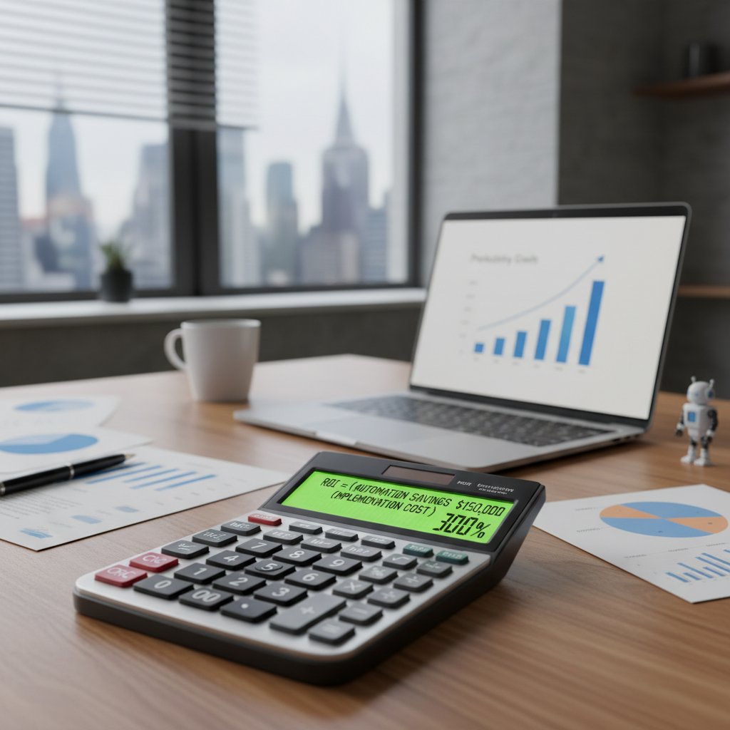 Zdjęcie kalkulatora na tle biura, symbolizujące liczenie ROI automatyzacji