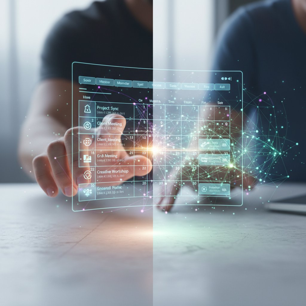 Human-AI collaboration in digital scheduling, conceptual hopeful style