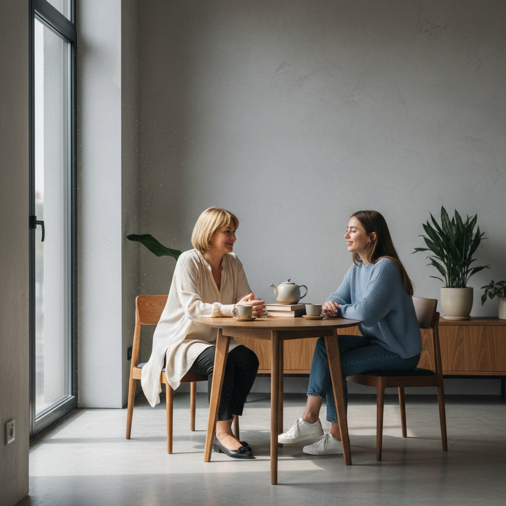 Terapeutka i klient podczas pierwszego spotkania ACT w nowoczesnym gabinecie