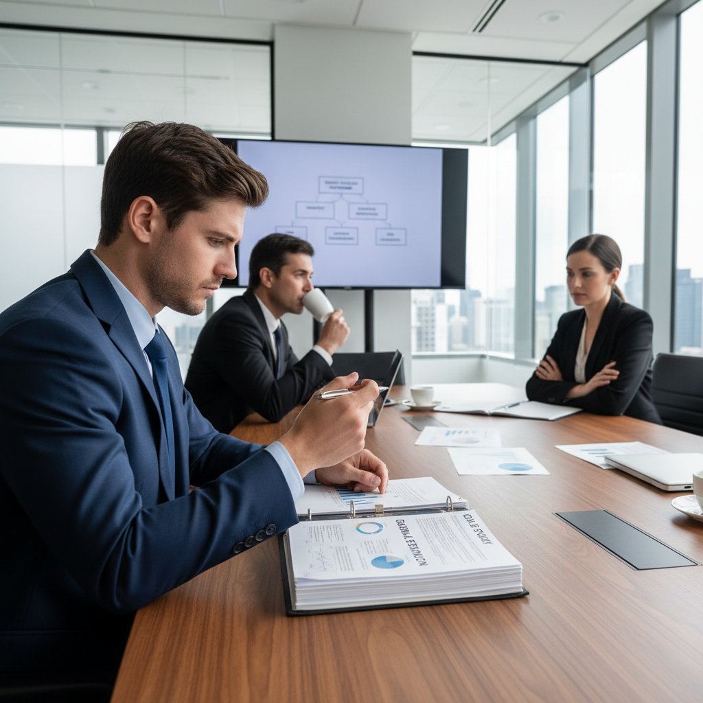 Kandydat analizujący studium przypadku podczas rozmowy kwalifikacyjnej
