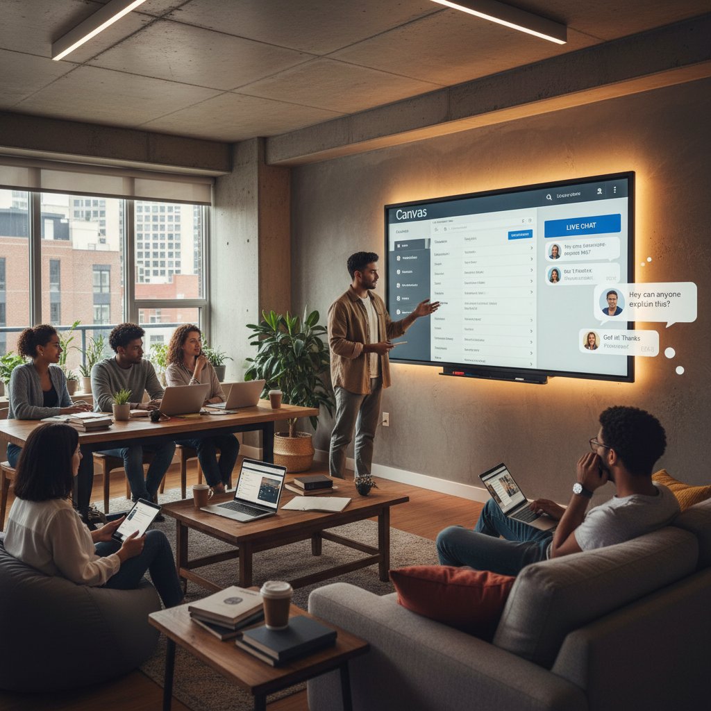 Panel użytkownika Canvas – widok tablicy i czatu z korepetytorem online