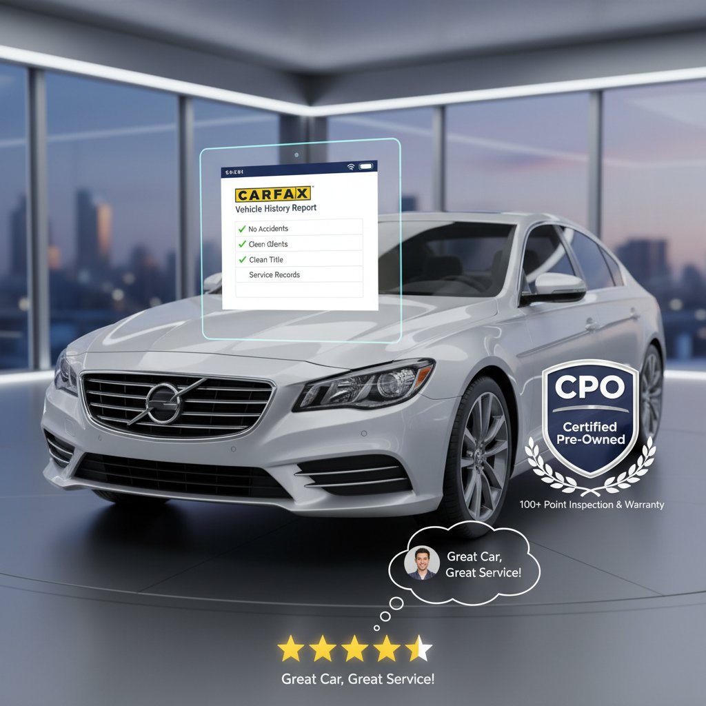 Reviewing CPO vehicle history report for accuracy, buyer checks digital records