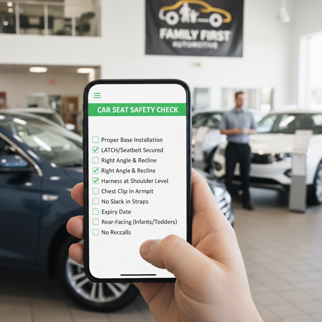 Close-up checklist on smartphone in dealership