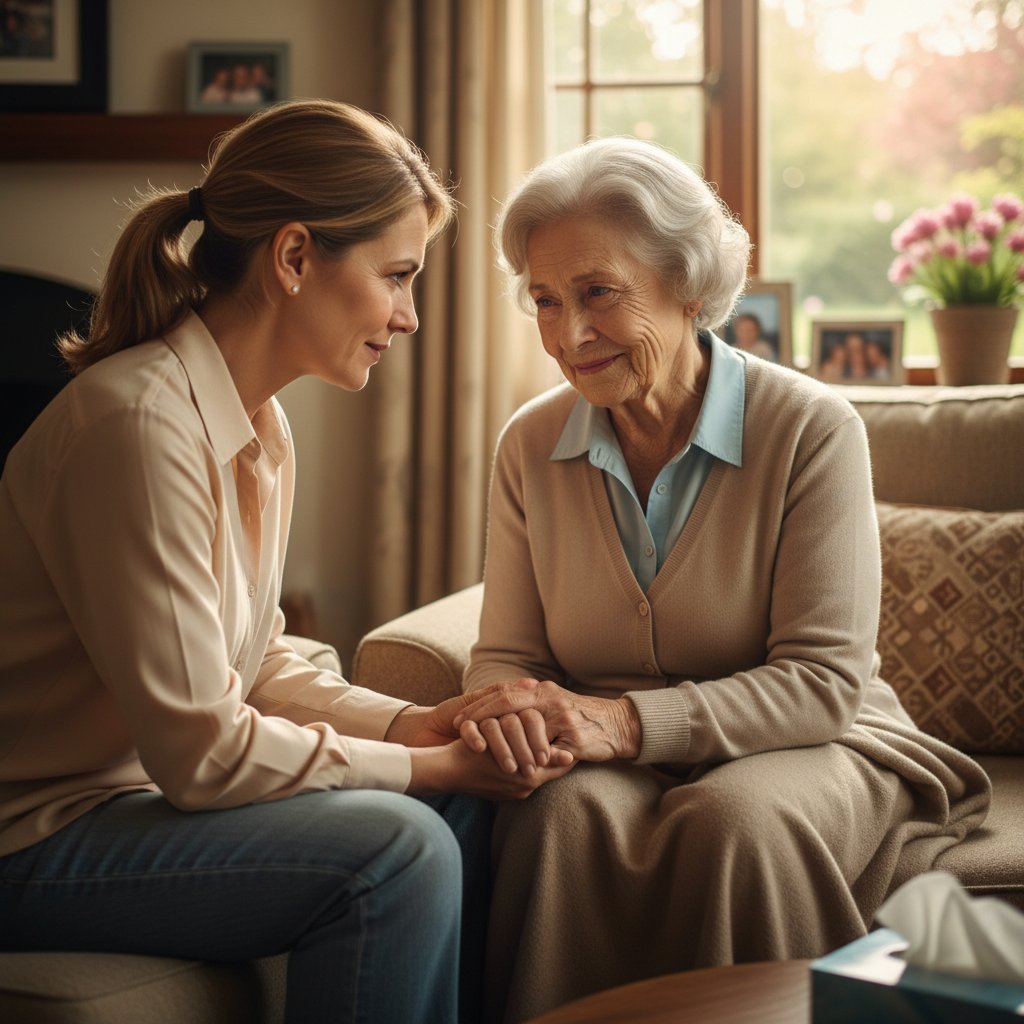 Opiekun wspiera starszą osobę, emocje i konsekwencje społeczne odwodnienia