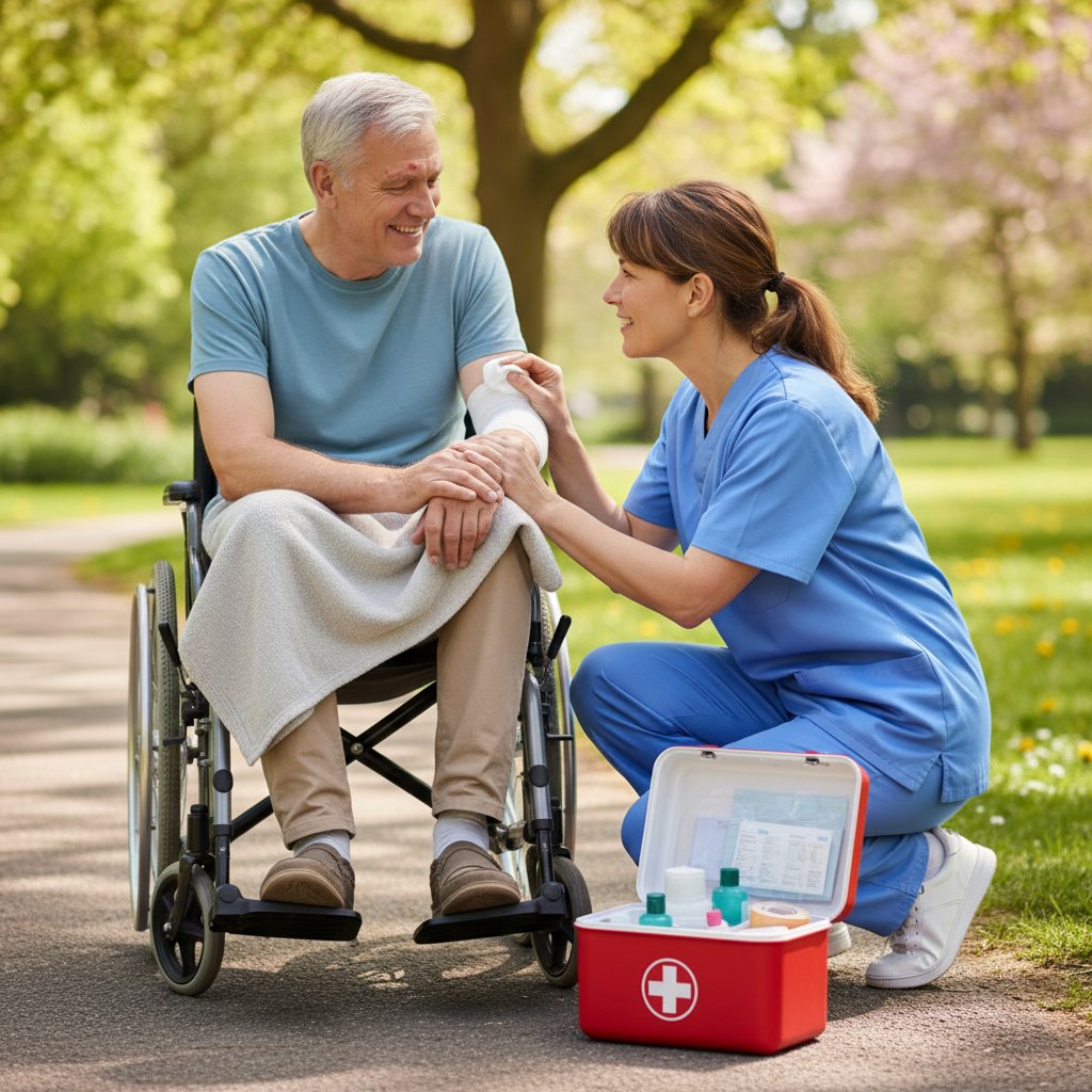 Opiekun udzielający pomocy osobie na wózku inwalidzkim – wsparcie emocjonalne i praktyczne