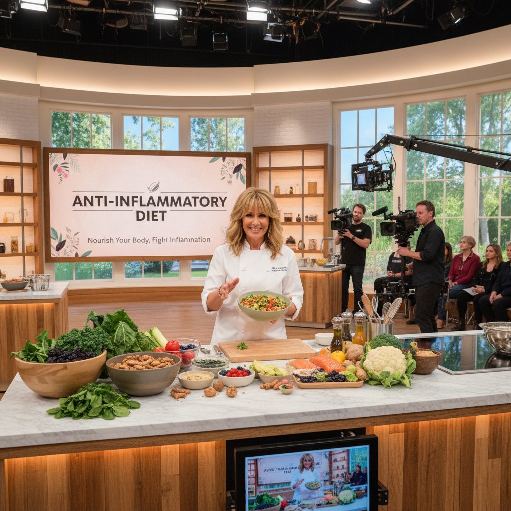 Znana osoba przygotowująca zdrowe posiłki w kuchni – dieta przeciwzapalna w mediach i popkulturze