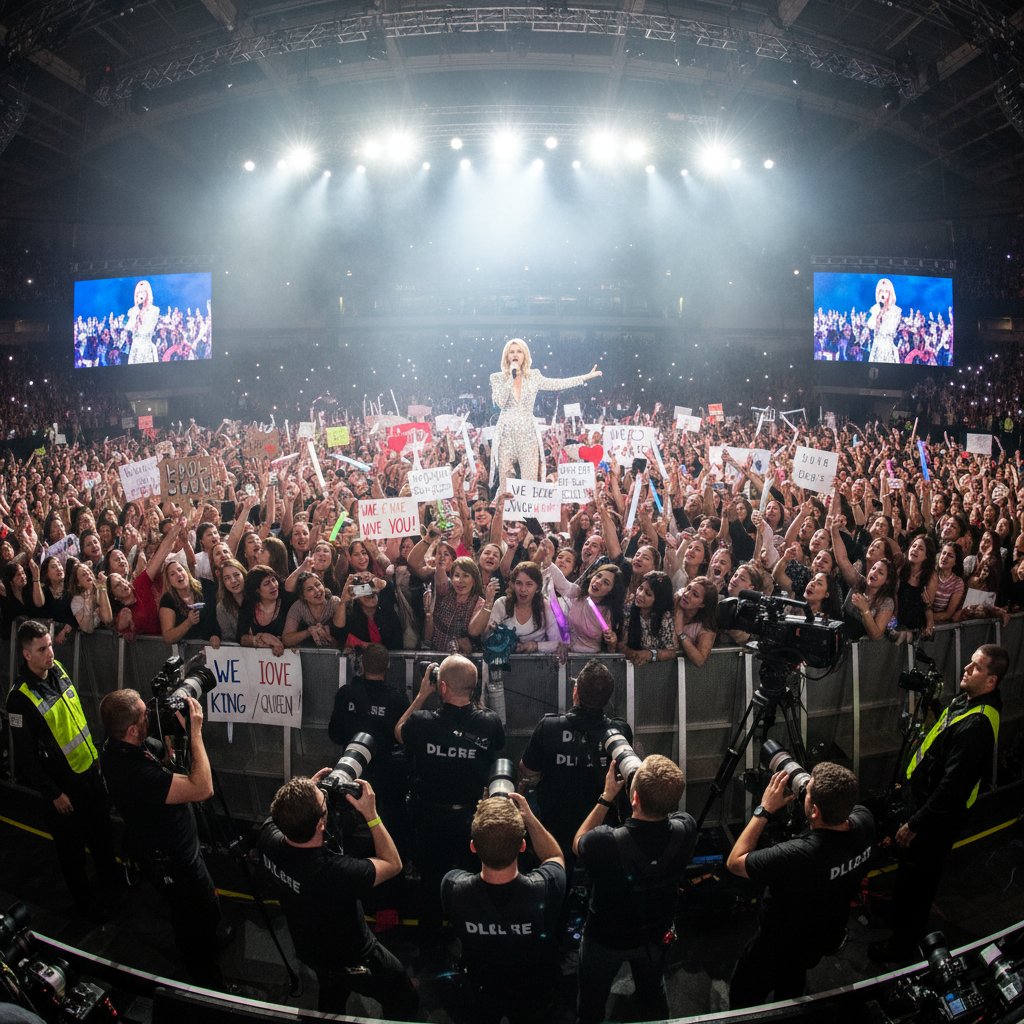 Celebryta na ściance, tłum fanów, symbol kultu jednostki w kulturze masowej.