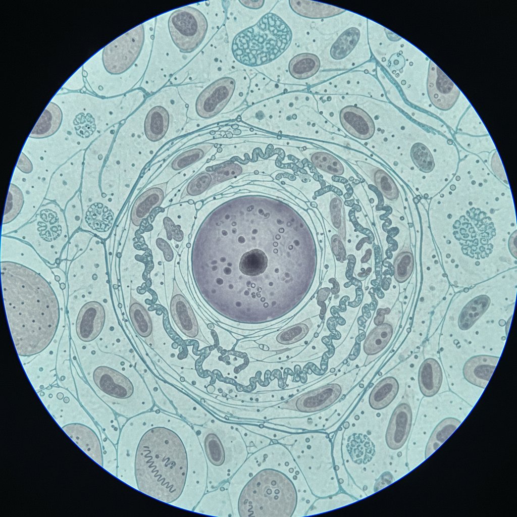 Mikroskopowe zdjęcie komórki roślinnej z widocznymi organellami