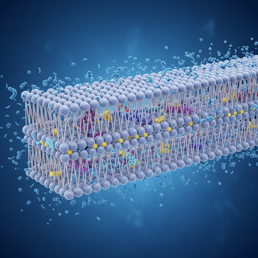 Zdjęcie mikroskopowe błony komórkowej z wyraźną strukturą lecytyny